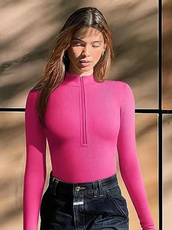 women's sexy Stand collar long sleeverbodysuit kakaclo