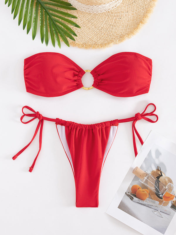 Blue Zone Planet |  New solid color split swimsuit tube top sexy bikini kakaclo