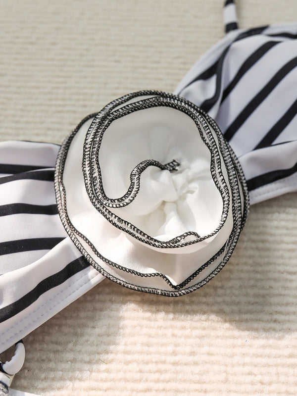 Blue Zone Planet |  New three-dimensional flower tube top high waist small bikini split swimsuit BLUE ZONE PLANET