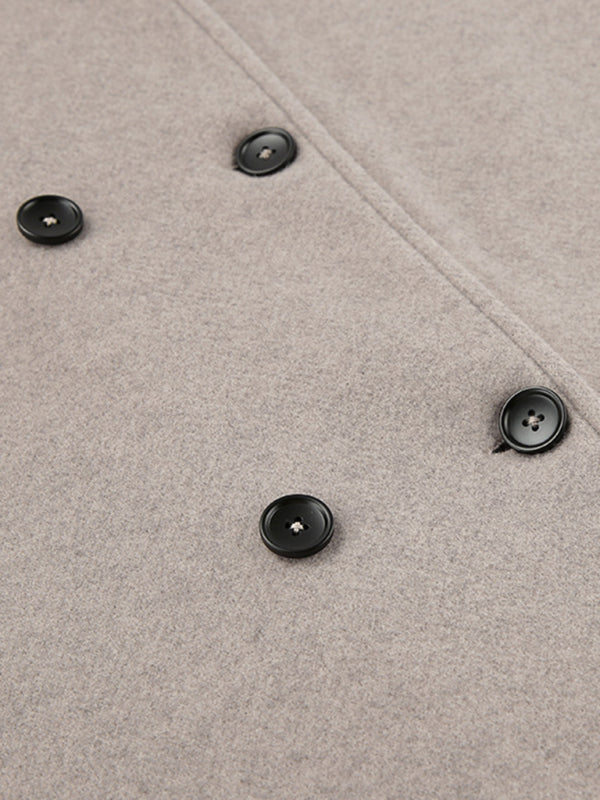 Retro Brown Woolen Jacket V-neck Commuting Warm Outerwear kakaclo