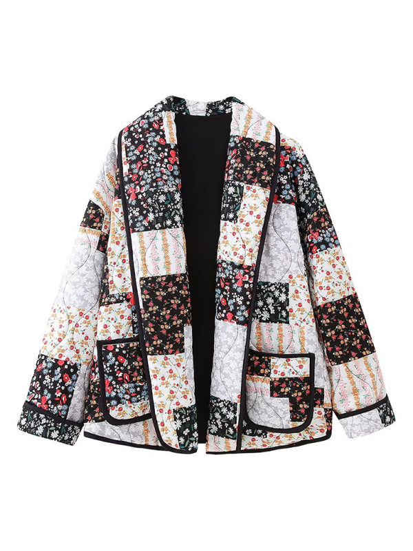 loose, slim, and versatile French V-neck long-sleeved printed cotton jacket kakaclo