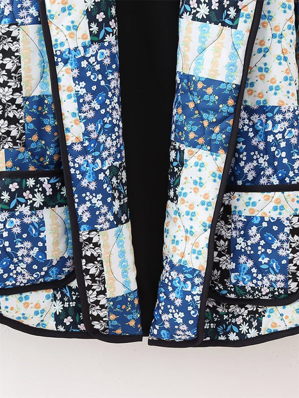 loose, slim, and versatile French V-neck long-sleeved printed cotton jacket kakaclo