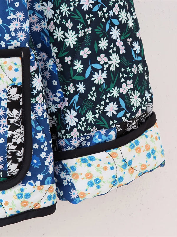 loose, slim, and versatile French V-neck long-sleeved printed cotton jacket kakaclo