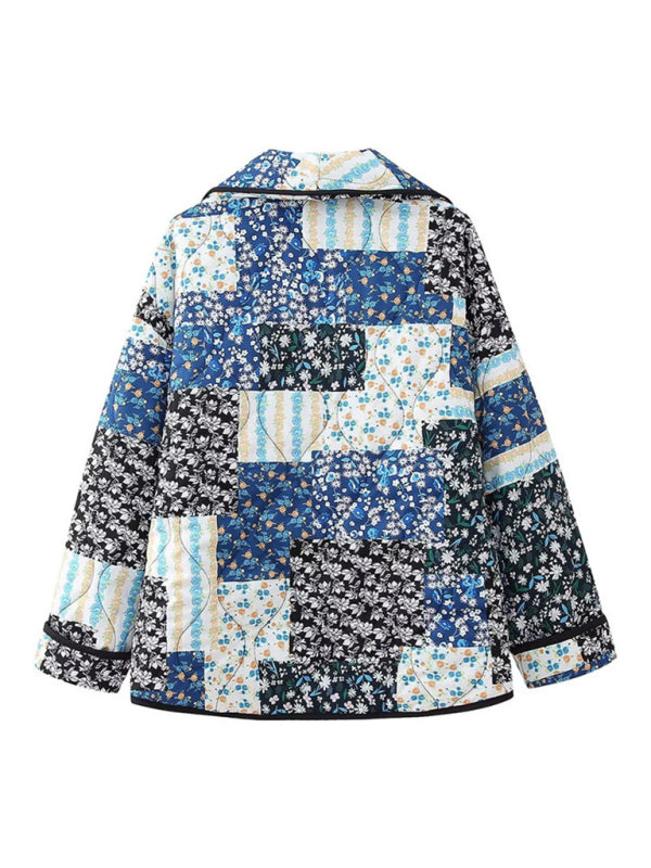 loose, slim, and versatile French V-neck long-sleeved printed cotton jacket kakaclo