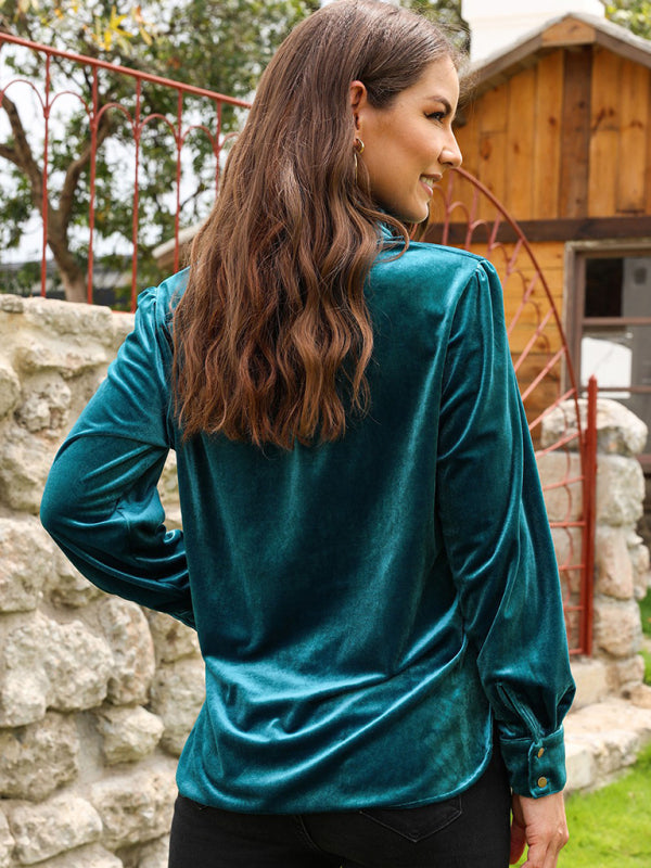 Blue Zone Planet | Bottoming Shirt able Stand Collar Long Sleeve Pullover Solid Color Top kakaclo