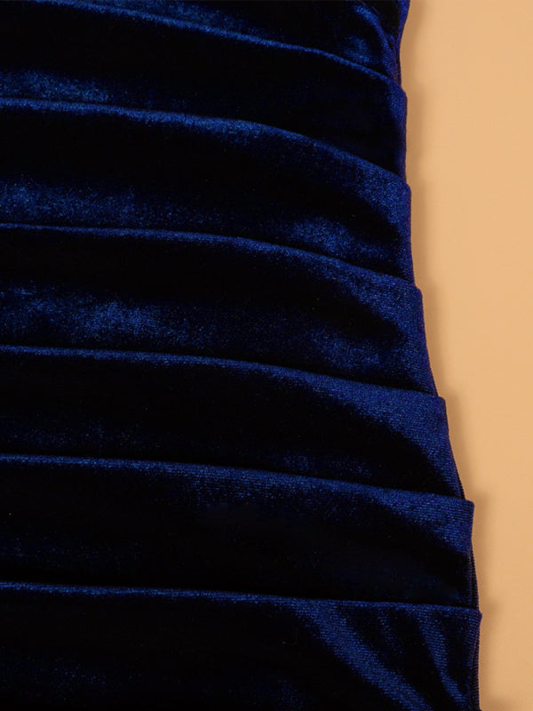Gold velvet V-neck bodycon and sexy pleated wrap Christmas dress BLUE ZONE PLANET