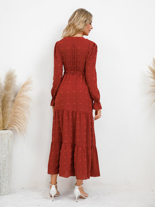 Mia's Belted Midi Dress with Flowing Hem BLUE ZONE PLANET