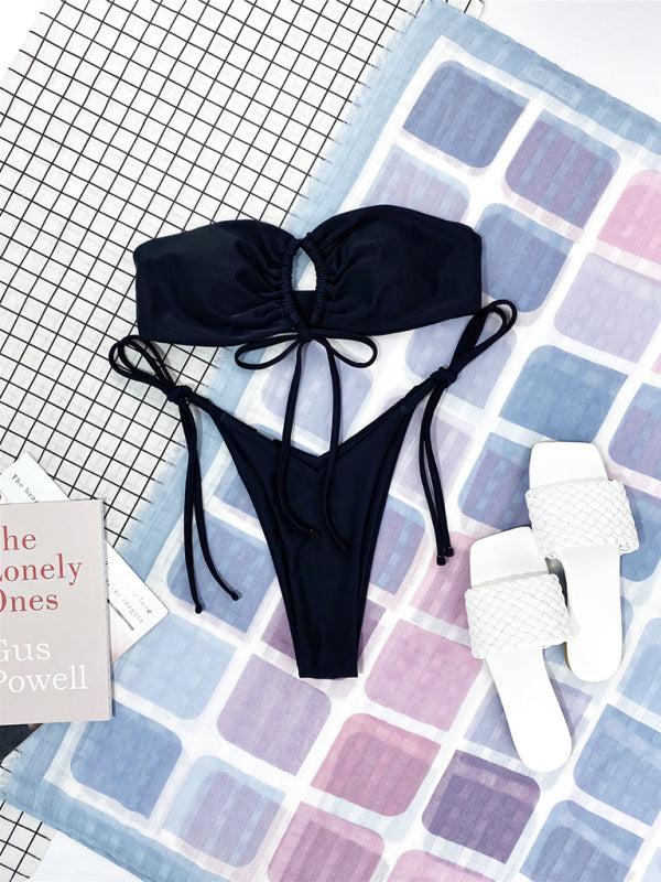 Blue Zone Planet |  One-piece swimsuit low waist strapless solid color tube top sexy bikini BLUE ZONE PLANET