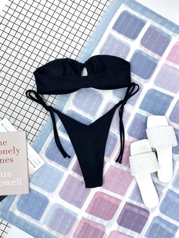 Blue Zone Planet |  One-piece swimsuit low waist strapless solid color tube top sexy bikini BLUE ZONE PLANET