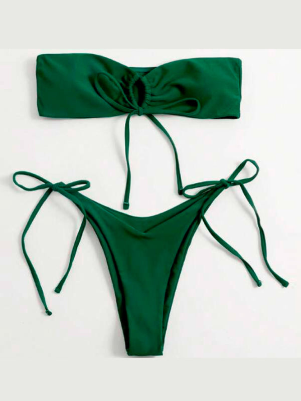 Blue Zone Planet |  One-piece swimsuit low waist strapless solid color tube top sexy bikini BLUE ZONE PLANET