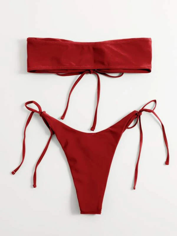 Blue Zone Planet |  One-piece swimsuit low waist strapless solid color tube top sexy bikini BLUE ZONE PLANET