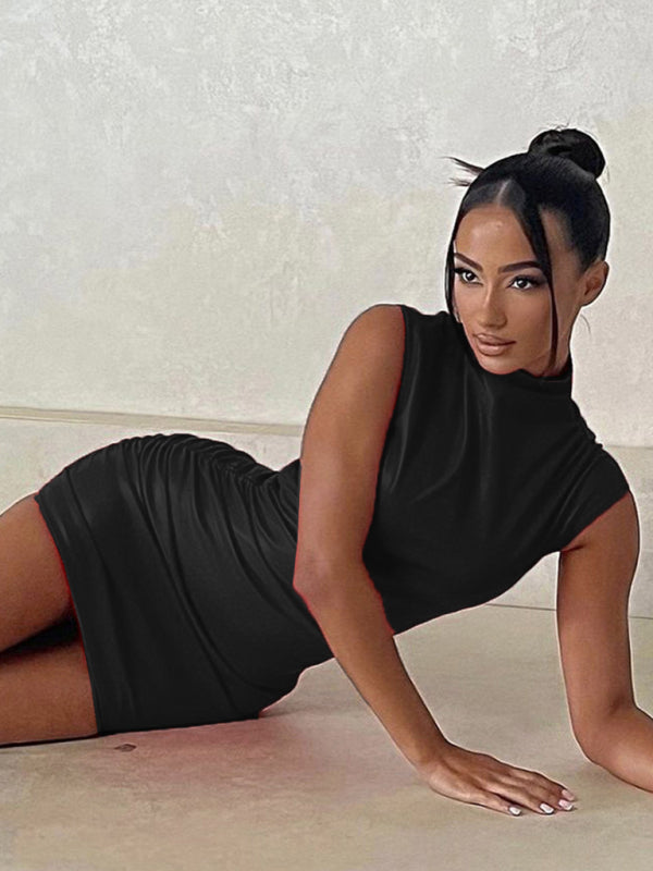 Sleeveless pleated hip-hugging bodycon elegant dress BLUE ZONE PLANET