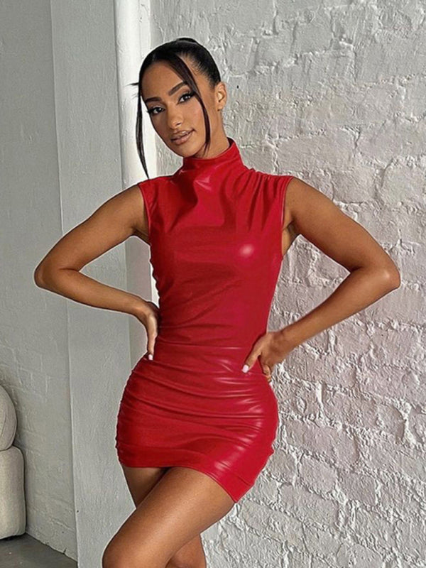 Sleeveless pleated hip-hugging bodycon elegant dress BLUE ZONE PLANET