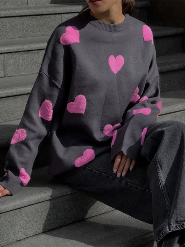 Blue Zone Planet | New Women's Valentine's Day Love Round Neck Loose Casual Thickened Sweater kakaclo