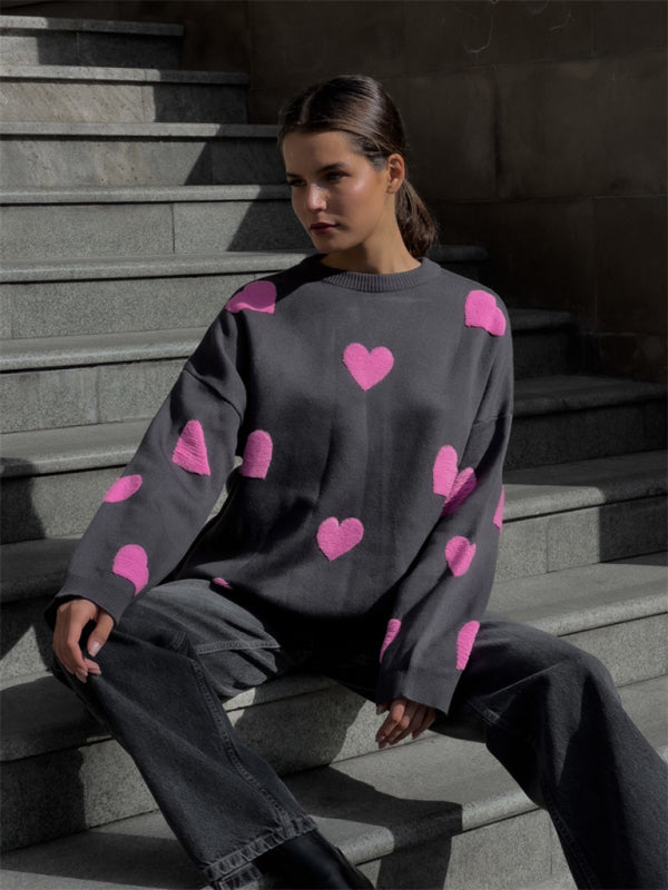Blue Zone Planet | New Women's Valentine's Day Love Round Neck Loose Casual Thickened Sweater kakaclo