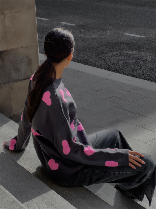 Blue Zone Planet | New Women's Valentine's Day Love Round Neck Loose Casual Thickened Sweater kakaclo