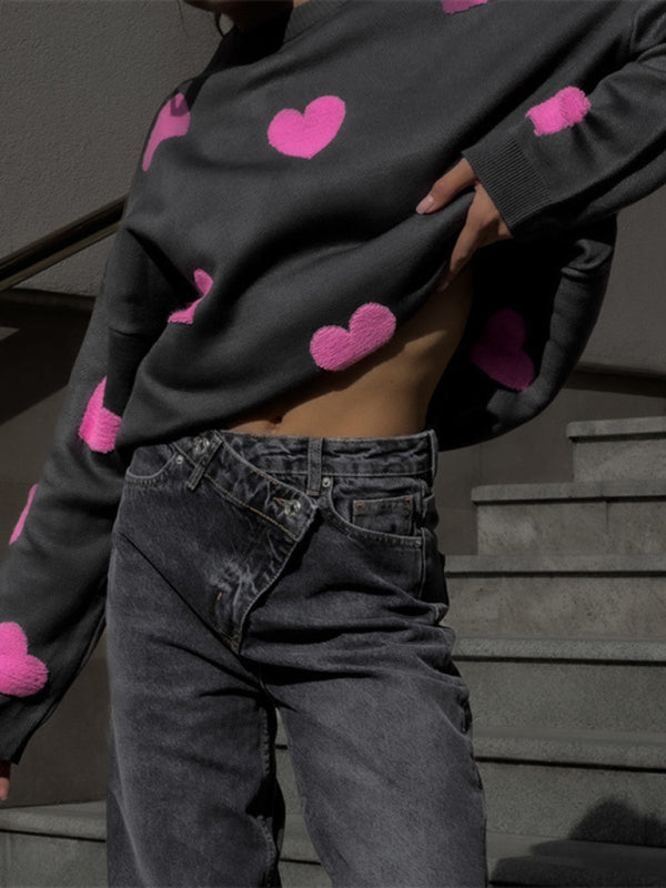 Blue Zone Planet | New Women's Valentine's Day Love Round Neck Loose Casual Thickened Sweater kakaclo