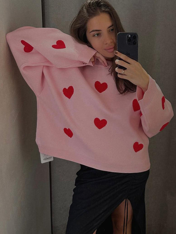 Blue Zone Planet | New Women's Valentine's Day Love Round Neck Loose Casual Thickened Sweater kakaclo