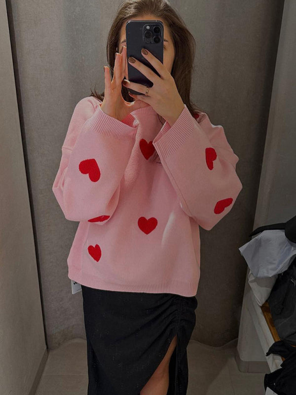 Blue Zone Planet | New Women's Valentine's Day Love Round Neck Loose Casual Thickened Sweater kakaclo