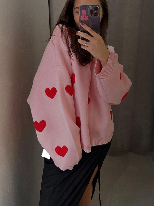 Blue Zone Planet | New Women's Valentine's Day Love Round Neck Loose Casual Thickened Sweater kakaclo