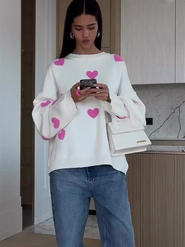 Blue Zone Planet | New Women's Valentine's Day Love Round Neck Loose Casual Thickened Sweater kakaclo