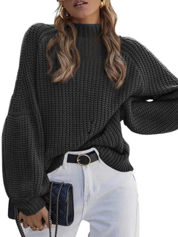 Blue Zone Planet | solid color loose half turtleneck sweater kakaclo