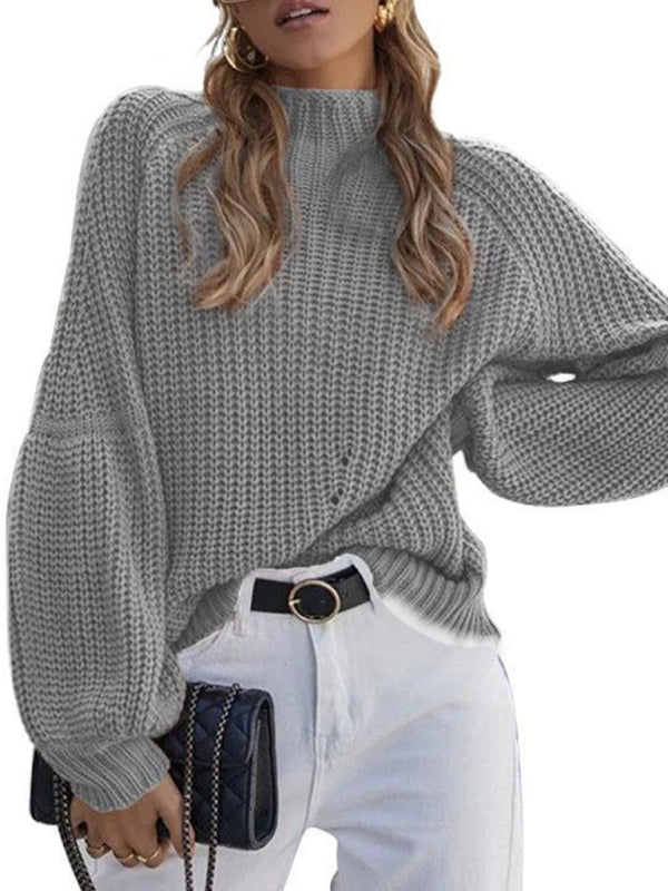 Blue Zone Planet | solid color loose half turtleneck sweater kakaclo
