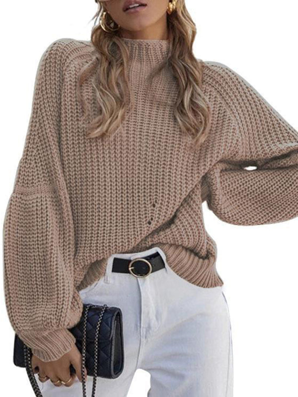 Blue Zone Planet | solid color loose half turtleneck sweater kakaclo