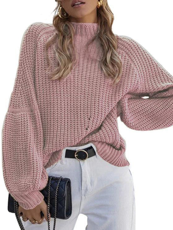Blue Zone Planet | solid color loose half turtleneck sweater kakaclo