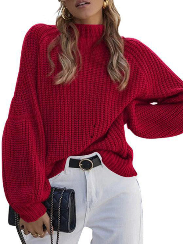 Blue Zone Planet | solid color loose half turtleneck sweater kakaclo