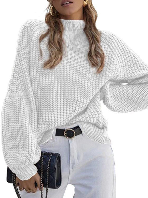 Blue Zone Planet | solid color loose half turtleneck sweater kakaclo