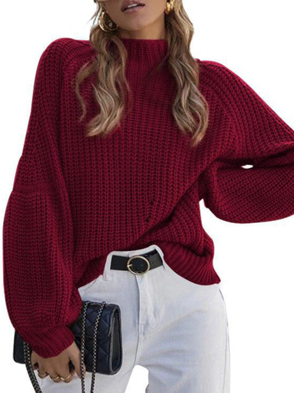 Blue Zone Planet | solid color loose half turtleneck sweater kakaclo