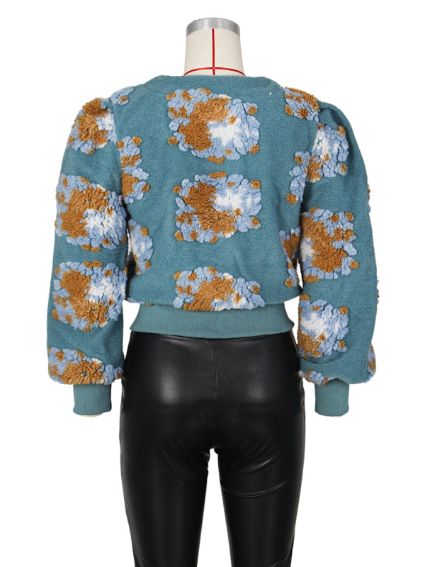 Button Three-dimensional Flower Short Jacket kakaclo
