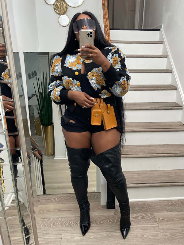 Button Three-dimensional Flower Short Jacket kakaclo