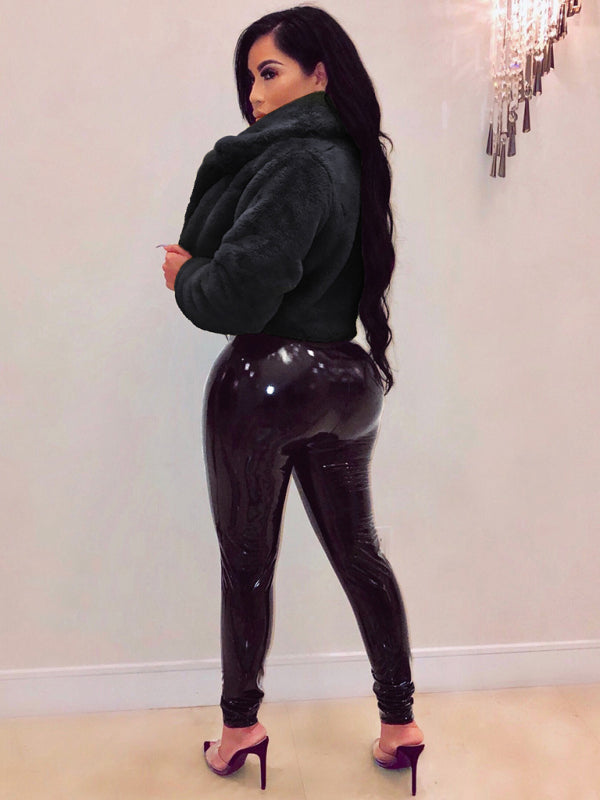 faux leather lapel short jacket kakaclo