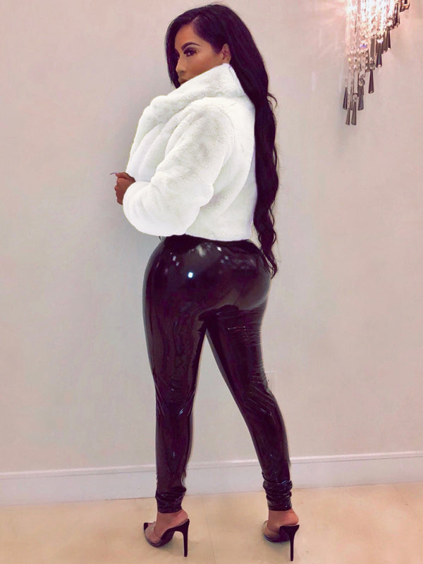 faux leather lapel short jacket kakaclo