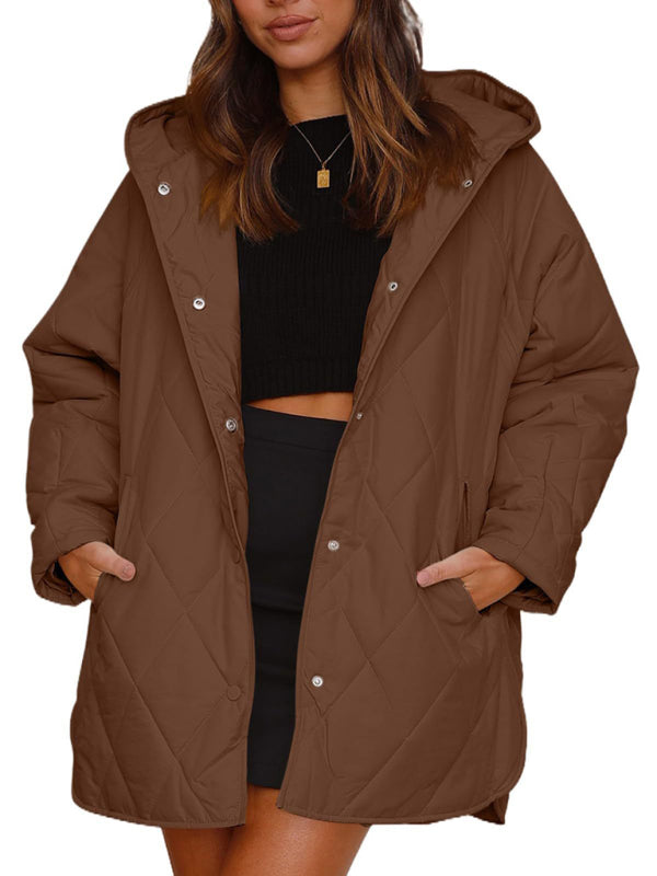 oversize Loose Hooded Quilted Jacket kakaclo