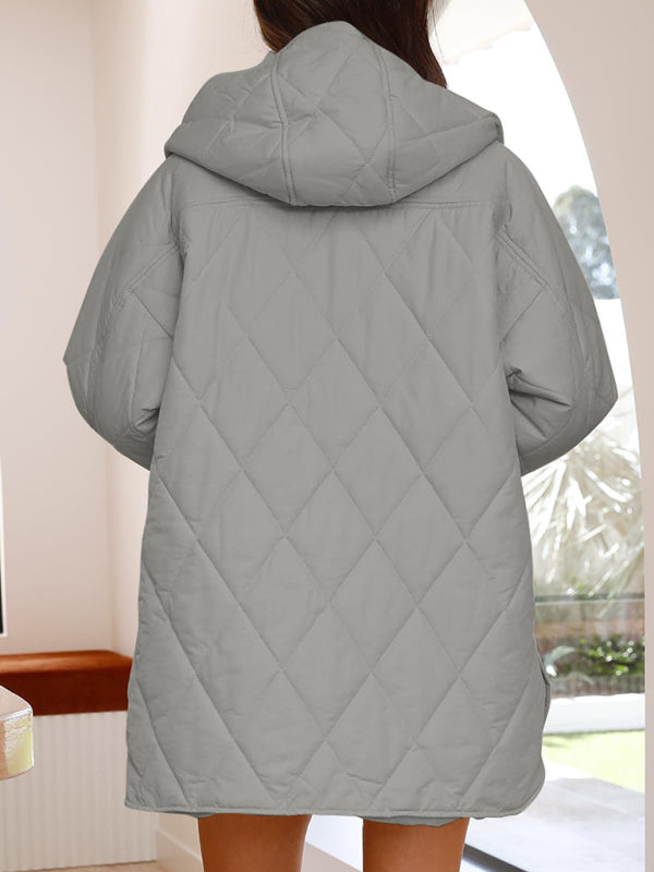 oversize Loose Hooded Quilted Jacket kakaclo