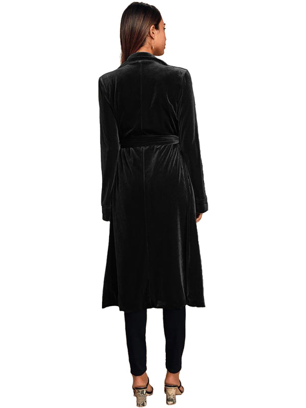 Women's gold velvet long lapel blazer BLUE ZONE PLANET