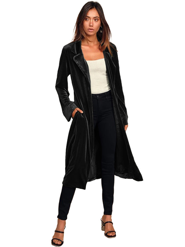 Women's gold velvet long lapel blazer BLUE ZONE PLANET