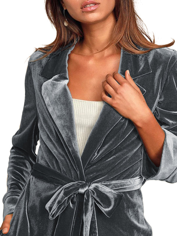 Women's gold velvet long lapel blazer BLUE ZONE PLANET