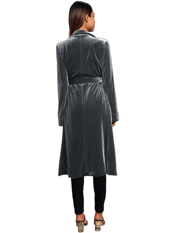 Women's gold velvet long lapel blazer BLUE ZONE PLANET