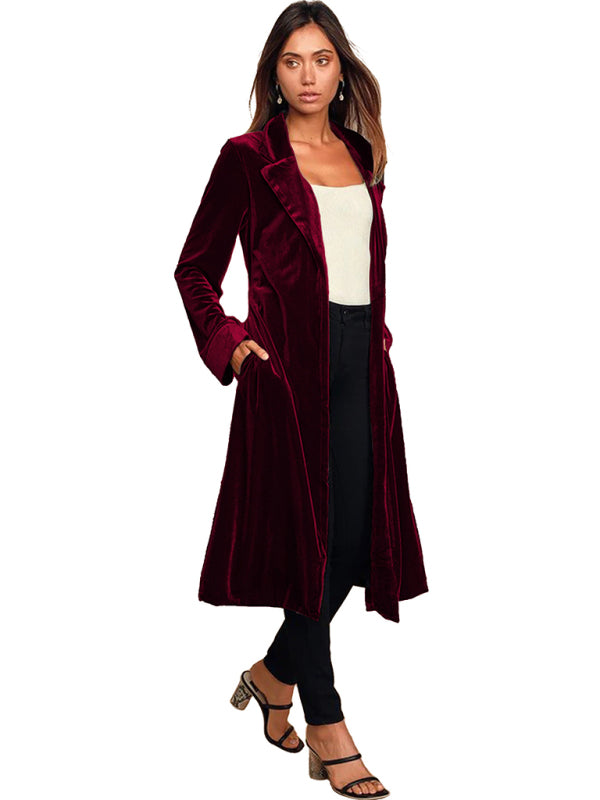 Women's gold velvet long lapel blazer BLUE ZONE PLANET