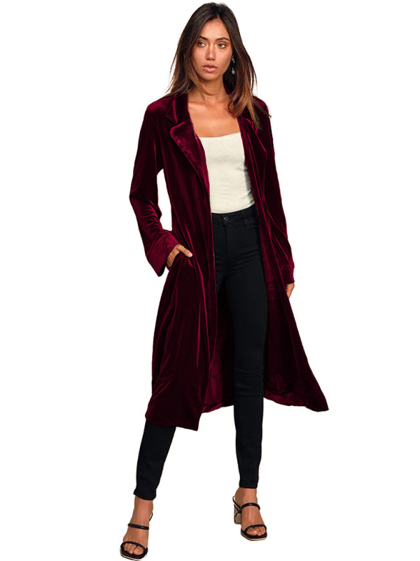Women's gold velvet long lapel blazer BLUE ZONE PLANET