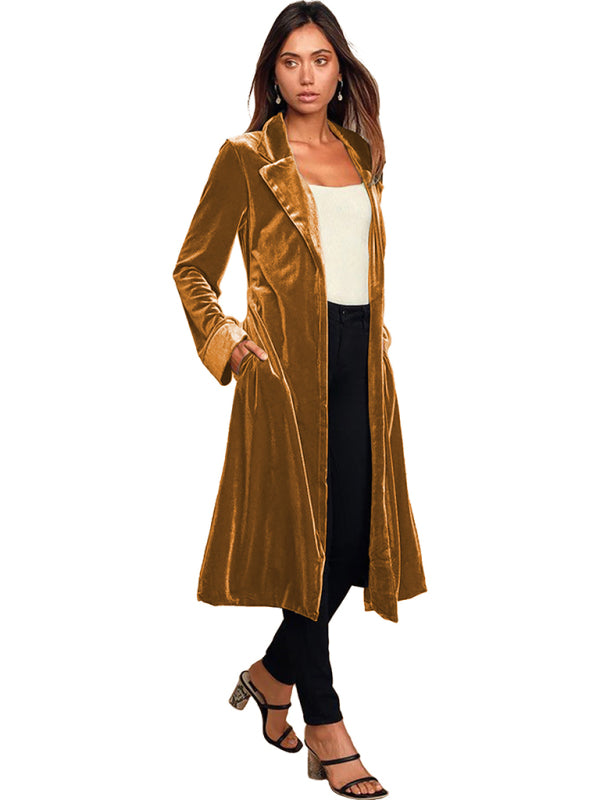 Women's gold velvet long lapel blazer BLUE ZONE PLANET