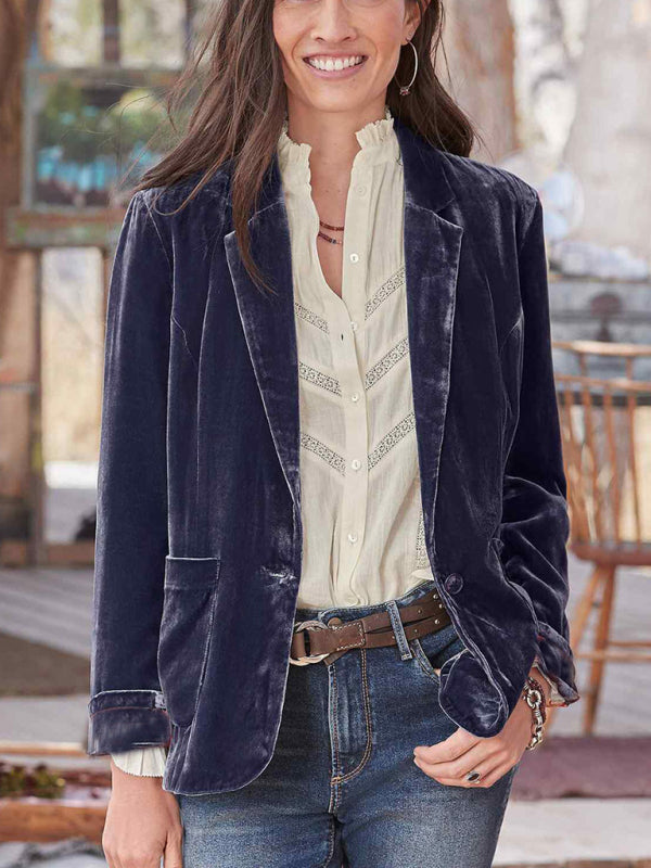 Women's gold velvet short lapel blazer BLUE ZONE PLANET