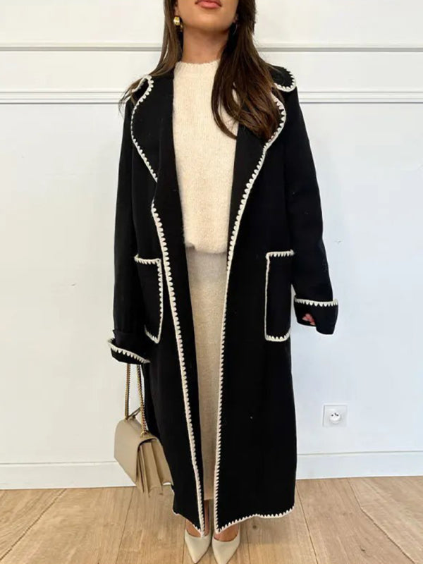 Blue Zone Planet |  Long-sleeved lapel wool lace-up coat BLUE ZONE PLANET