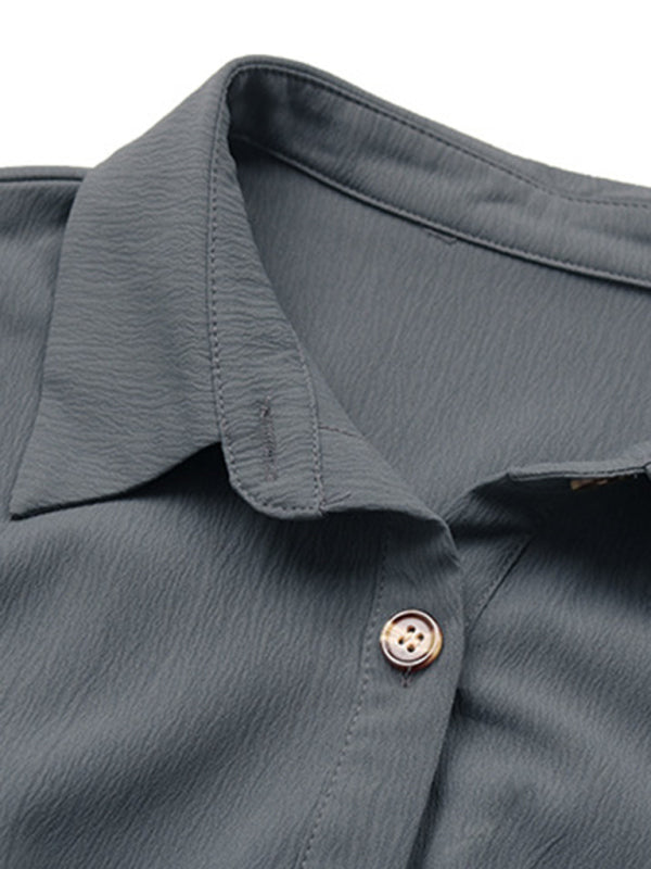 Button Long Sleeve Solid Color Shirt Dress BLUE ZONE PLANET