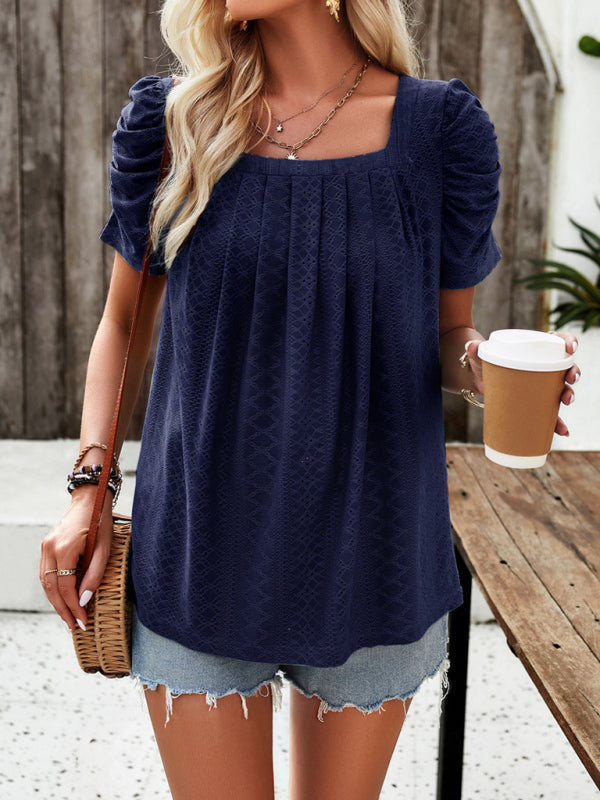 Blue Zone Planet | solid color square neck puff sleeve shirt top BLUE ZONE PLANET