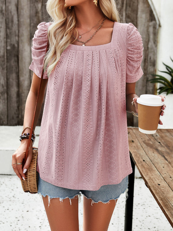 Blue Zone Planet | solid color square neck puff sleeve shirt top BLUE ZONE PLANET
